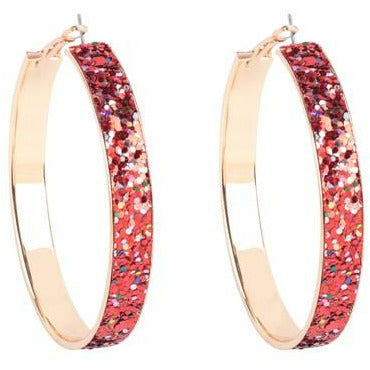 Glitter Red Sparkle Party Loop Earrings
