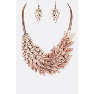 Rose Gold Feather Statement Necklace Set