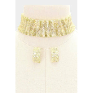 Gold Crystal Rhinestone Choker Necklace Set
