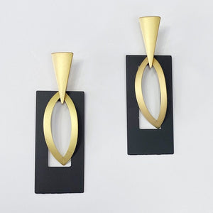 Black/Gold Oval & Rectangle Earrings