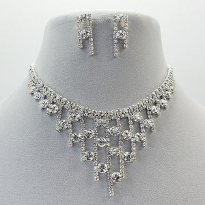 Silver Rhinestones Necklace & Earrings