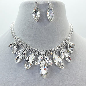Large Silver Rhinestones Necklace & Earrings